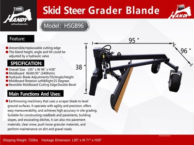 2026 Handy HSGB96 96 in Skid Steer Grader (Unused)