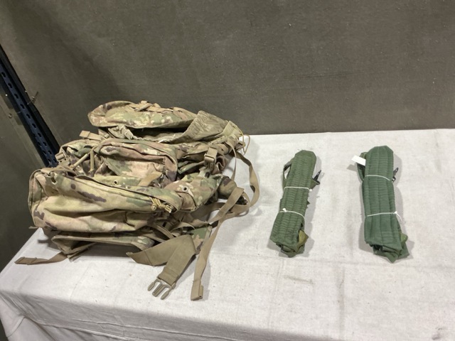 (227) Individual Equipment Suspenders, (2) Equipment Bags & Assorted Items