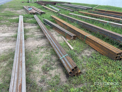 Quantity of (9) 2025 Kit Containers 2.5 in x 20 ft Steel Square Tubing (Unused)