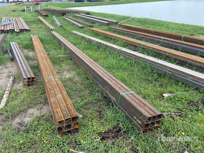 Quantity of (9) 2025 Kit Containers 3 in x 24 ft Steel Square Tubing (Unused)