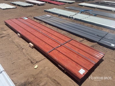 Quantity of (70) 12 ft x 3 ft Wood Grain Metal Roof Wall Panels Materiale edile