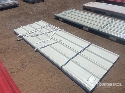 Quantity of (70) 8 ft x 3 ft White Metal Roof Panels (Unused)