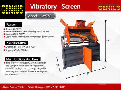 2026 Genius GVS72 Skid-Mounted Vibratory Écran pour granulat (Unused)