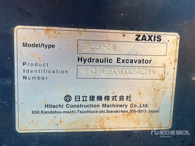 2016 Hitachi ZX55U-5A Tracked Excavator