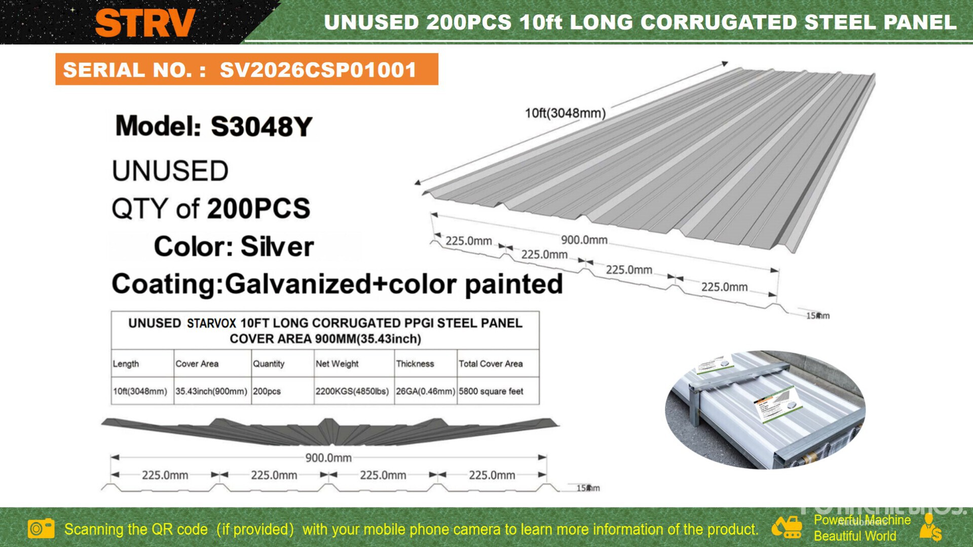 Quantity of (200) 2026 STARVOX S3048Y 3 ft x 10 ft Corrugated Steel Panels (Silver) (Unused)