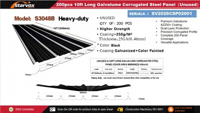 Quantity of (200) 2026 STARVOX S3048B 3 ft x 10 ft Corrugated Steel Panels (Black) (Unused)
