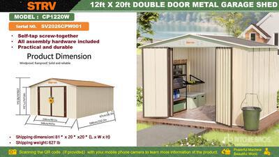 2026 STARVOX CP1220W 12 ft x 20 ft Metal Garage Shed (Unused)
