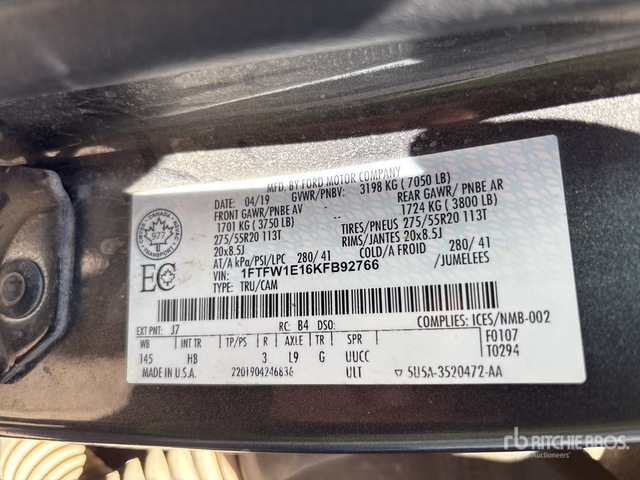 1FTFW1E16KFB92766 2019 Ford F-150 photo no. 1