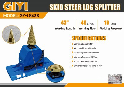2026 GIYI GY-LS43B 43 in Skid Steer Log Splitter (Unused)