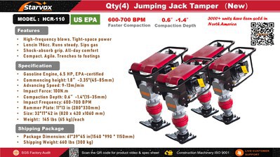 Quantity of (4) 2026 STARVOX HCR-110 Jumping Jack Tamper (Unused)