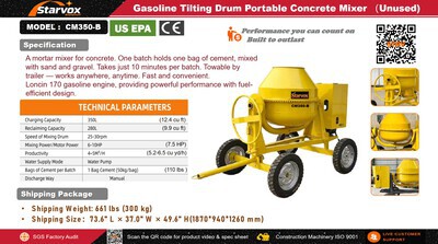 2026 STARVOX CM350-B Gasoline Tilting Drum Betonmischermaschine (Unused)