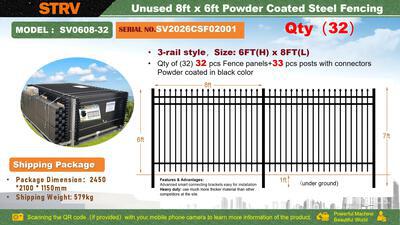 Quantity of (32) 2026 STARVOX SV0608-32 8 ft x 6 ft Powder Coated Fencing (Unused)