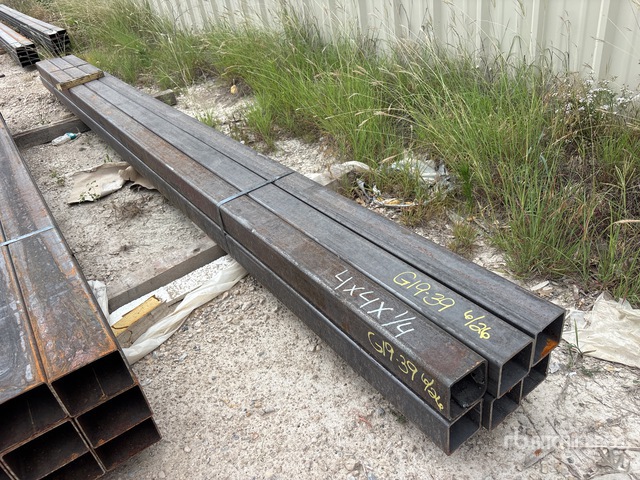 Quantity of (6) 4 in x 4 in x 1/4 x 15 ft Square Tubing (Unused)