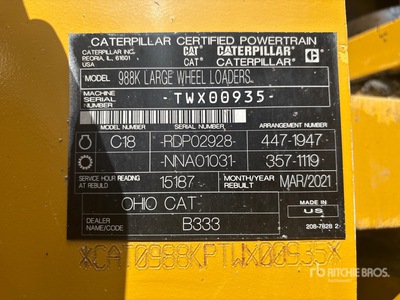 2016 Cat 988K High Lift Wheel Loader - Certified Rebuild 2021
