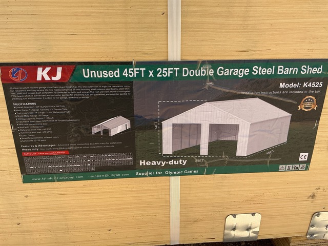 KJ K4525 Double Garage Steel Barn Shed - Unused KJ K4525 Double Garage Steel Barn Shed - Unused