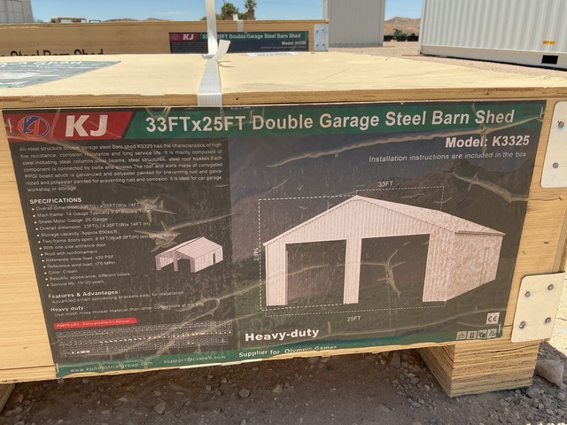 KJ K3325 Double Garage Steel Barn Shed - Unused KJ K3325 Double Garage Steel Barn Shed - Unused