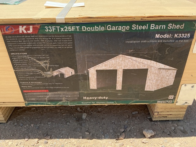 KJ K3325 Double Garage Steel Barn Shed - Unused