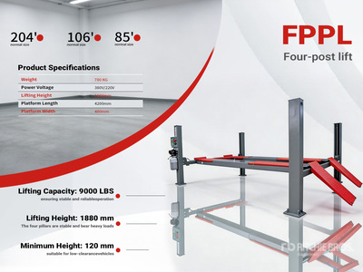 2026 FPPL 4 Post 9000 lb Gray Vehicle Lift (Unused)