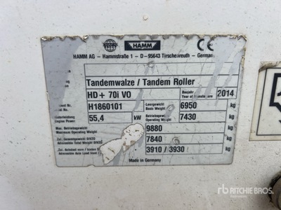 2014 Hamm HD+70i VO Compacteur Vibrant Tandem Tandemwalze