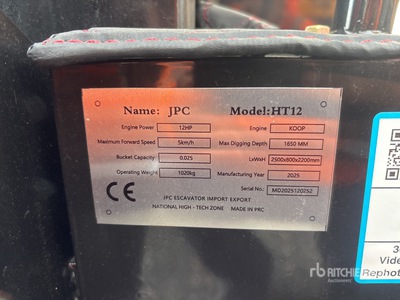 2025 JPC HT12 Mini Excavator (Unused)