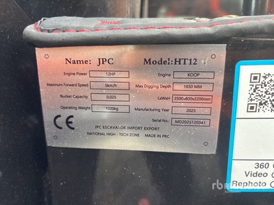 2025 JPC HT12 Mini Excavadora (Unused)