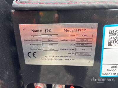2025 JPC HT12 Mini Excavator (Unused)