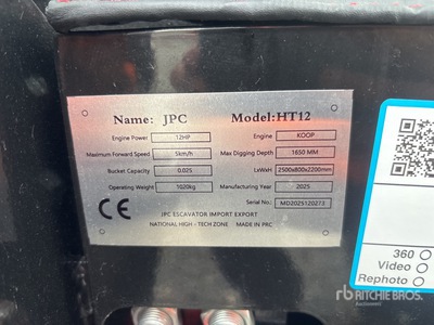 2025 JPC HT12 Mini Excavator (Unused)