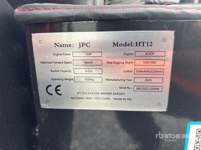 2025 JPC HT12 Mini Excavator (Unused)