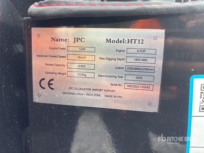 2025 JPC HT12 Mini Excavator (Unused)