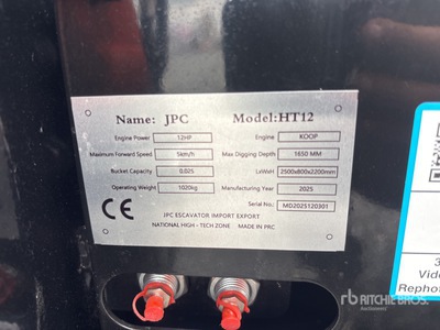 2025 JPC HT12 Mini Excavator (Unused)