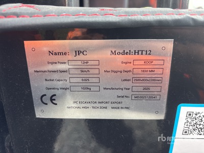 2025 JPC HT12 Mini Excavator (Unused)