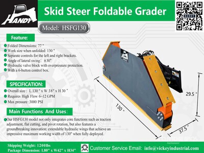 2026 Handy HSFG130 Foldable Skid Steer Grader (Unused)
