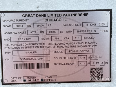 2016 Great Dane 53 ft x 102 in T/A 53 ft T/A Refrigerated Trailer