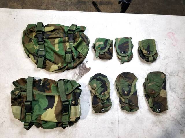 (167) Woodland Butt Packs, Double Mag & Grenade Pouches