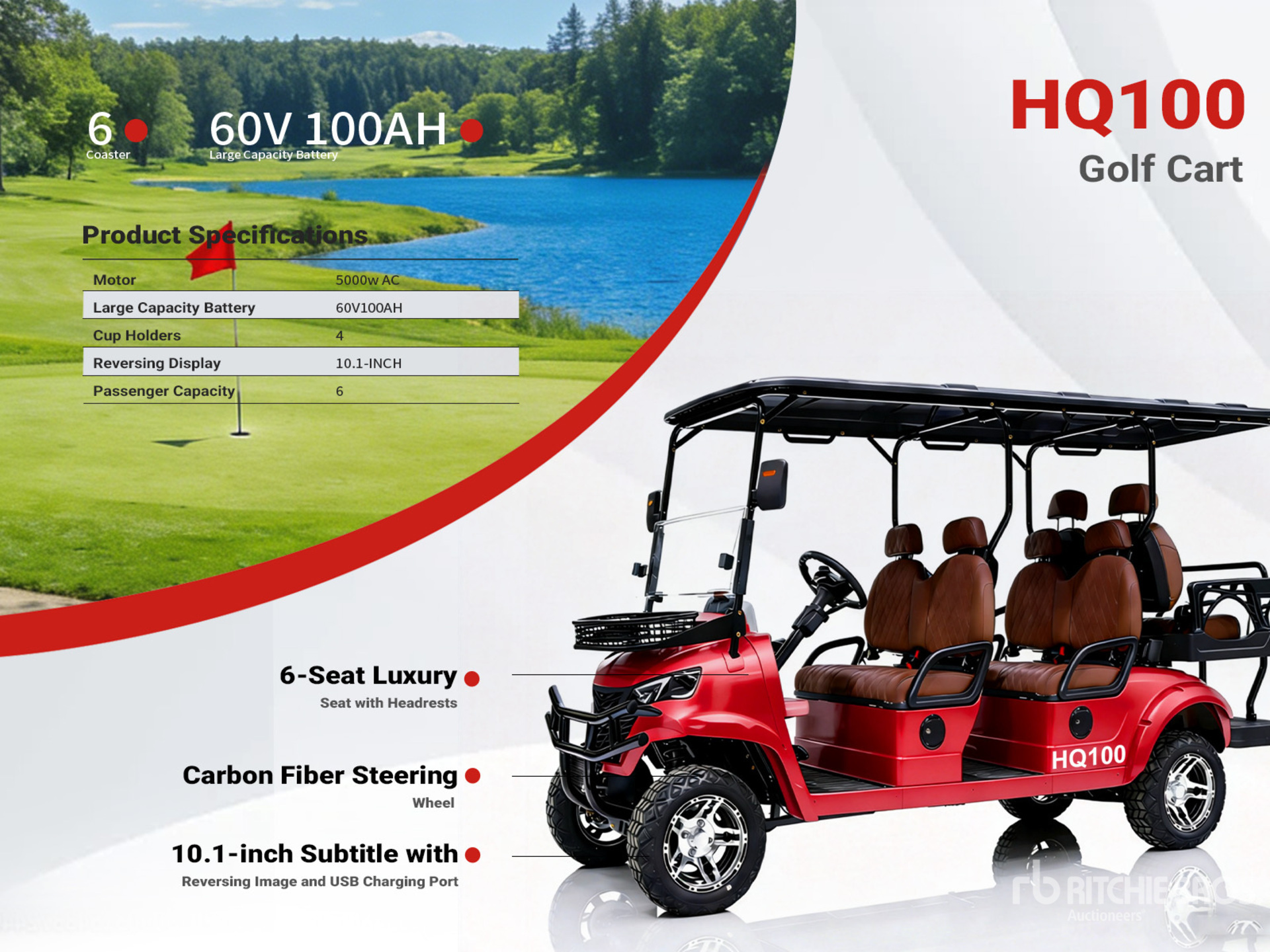 2026 HQ100 Electric Red Six-Seater Golf Cart (Unused)
