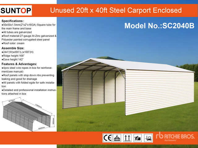 2026 SUNTOP SC2040B 20 ft x 40 ft Enclosed Carport (Unused)