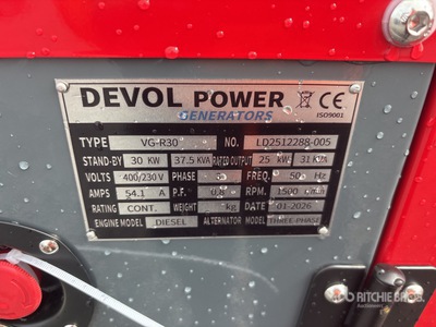 2026 Devol VG-R30 30KW Zestaw prądotwórczy (Unused)