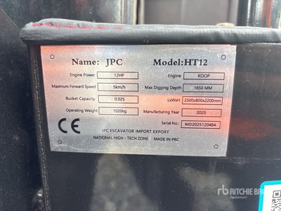 2025 JPC HT12 Mini Excavator (Unused)