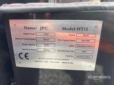 2025 JPC HT12 Mini Excavator (Unused)