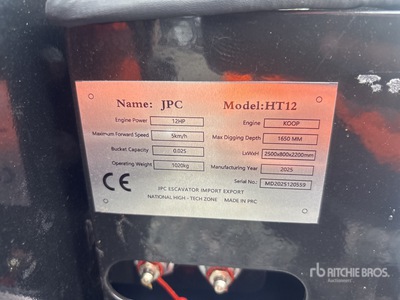 2025 JPC HT12 Mini Excavator (Unused)