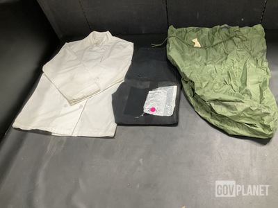 (13) Clothing Bags, (40) Food Service Uniform Smocks & Assorted Items
