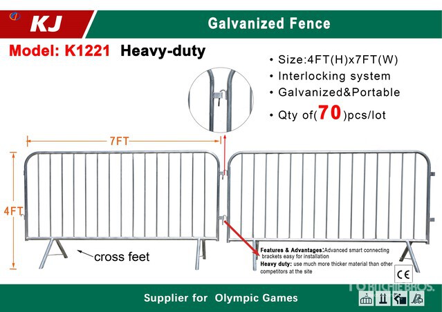 Quantity of (70) 2026 KJ K1221 7 ft x 4 ft Crowd Control Barrier (Unused)