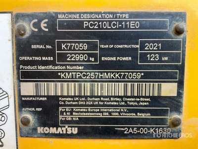 2021 Komatsu PC210 Excavadora de Cadenas