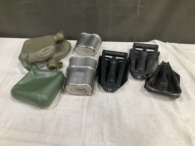 (19) Entrenching Tools, (23) Water Canteens & (43) Water Canteen Cups