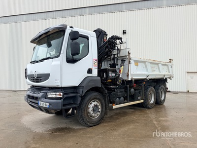 2009 Hiab 144B-3 HiDuo 4100 kg Articulated Boom on 2010 Renault Kerax 6x4 Camion Benne Dump Truck with Crane