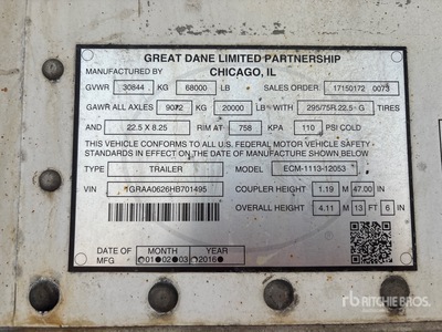 2017 Great Dane ECM-1113-12053 53 ft x 102 in T/A مقطورة مبردة