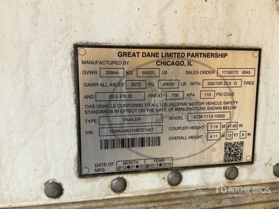 2017 Great Dane ECM-1113-12053 53 ft x 102 in T/A مقطورة مبردة