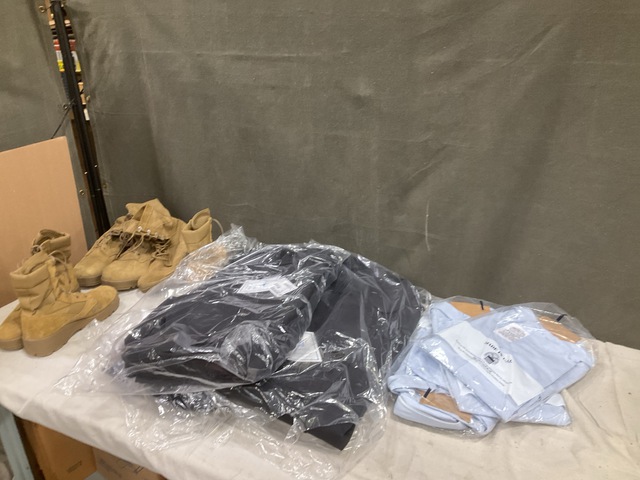 (22) Pairs of Combat Boots, (46) Women's Shirts & Assorted Items