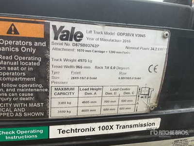 2016 Yale GDP35VX 3500 kg Forklift