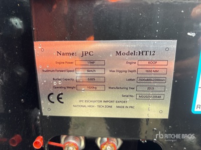 2025 JPC HT12 Mini Excavadora